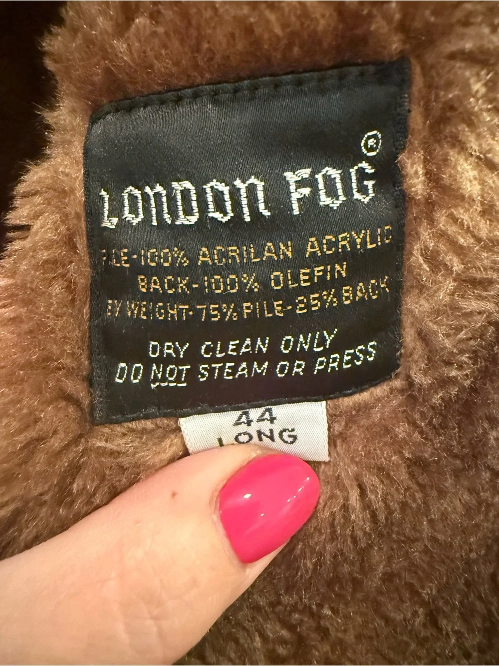 Vintage London Fog 44 Long Tan Zip Jacket Removable Faux Fur Liner USA Classic